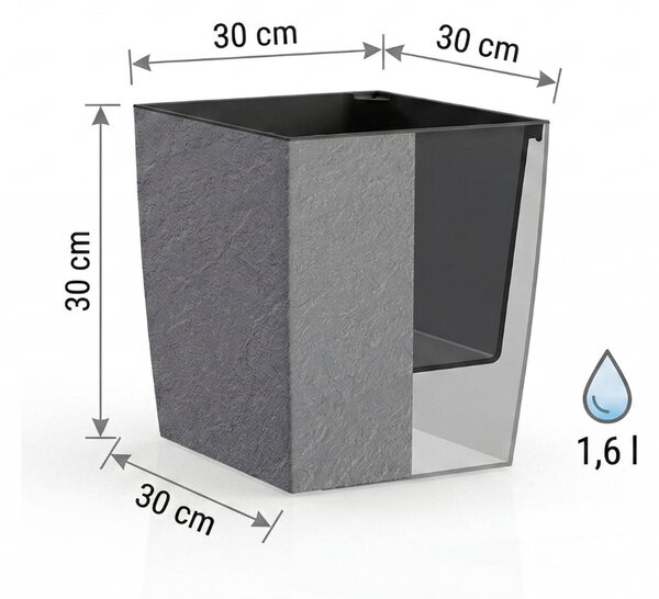 Květináč DELTO STONE 30x30x30 samozavlažovací nízký kamenná šedá