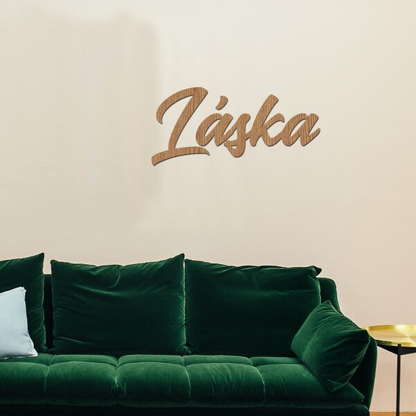 Dřevěný nápis na zeď LASKA Zvolte barvu dekoru: Černá | Rozměry (cm): 60x28