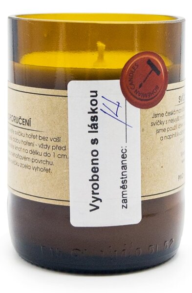 Sójová svíčka Aromka Květ lípy, v pivní lahvi, vůně květu lípy, hoření 23 hodin