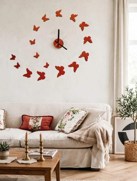 Stardeco Samolepící nástěnné hodiny Motýli VÝPRODEJ