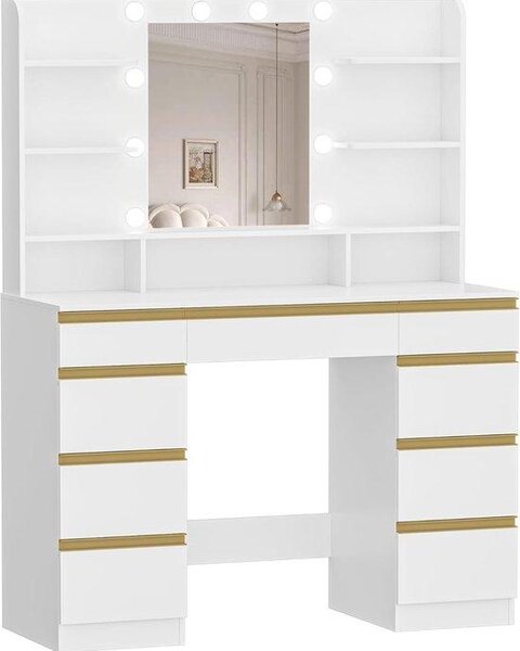 Kosmetický stolek se zrcadlem a osvětlením – rychlá příprava – nastavitelné LED osvětlení – rozměry 40 x 108 x 140 cm
