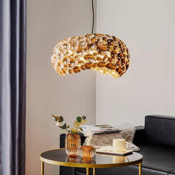 Schuller Valencia Narisa LED závěsné světlo Ø 46 cm růžově zlatá/hnědá, Obývací pokoj / jídelna, kov, Design