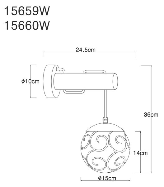 NÁSTĚNNÉ SVÍTIDLO, 15/24.5/36 cm Globo - Online Only svítidla, Online Only
