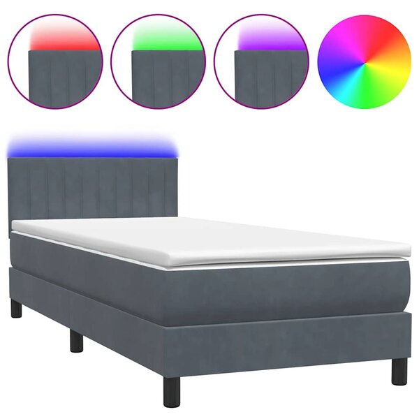 Box spring postel s matrací a LED tmavě šedá 80x220 cm samet 3317098