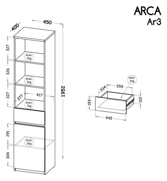 Dolmar Regál Arca AR3 Kombinace barev: Bílá + Dub Votan