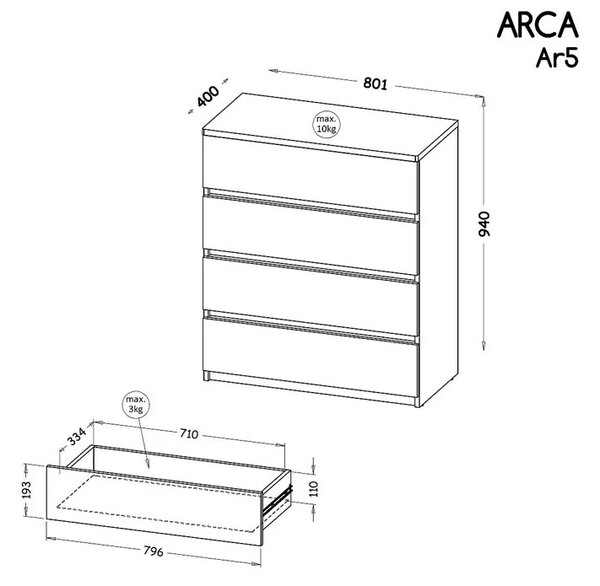 Komoda Arca Ar5 Kombinace barev: Bílá