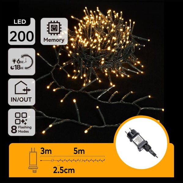 Aigostar - LED Venkovní řetěz 200xLED/8 funkcí 8m IP44 teplá bílá