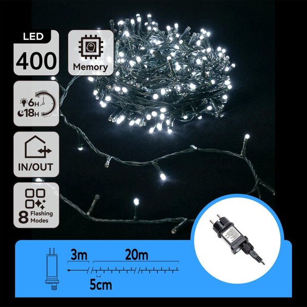Aigostar - LED Venkovní řetěz 400xLED/8 funkcí 23m IP44 studená bílá