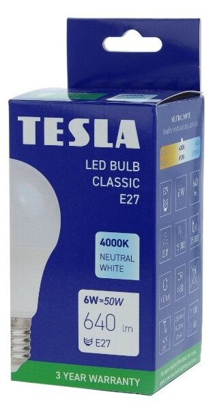 TESLA BL270640–1 - LED bulb žárovka E27, 6W, 640 lm, 4000K, denní bílá