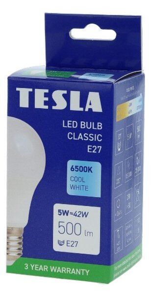 TESLA BL270560–8 - LED bulb žárovka E27, 5W, 500 lm, 6500K, studená bílá