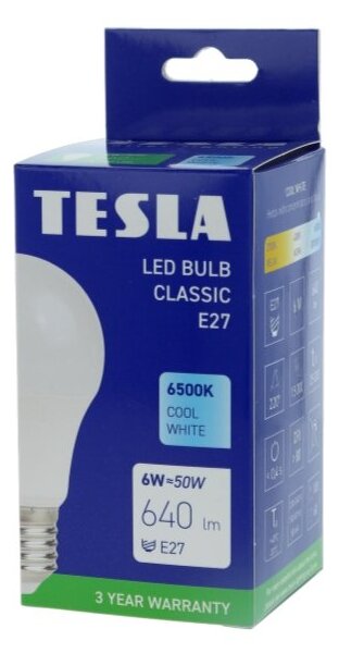 TESLA BL270665–1 - LED bulb žárovka E27, 6W, 640 lm, 6500K, studená bílá