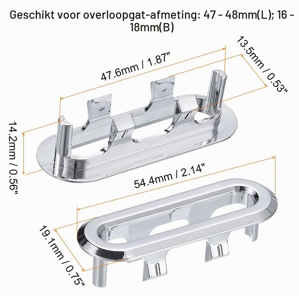Přepadový kroužek umyvadlo - Ovální - 47,6 x 13,5 mm - Stříbrná - Sada 2 ks - Do koupelny a kuchyně