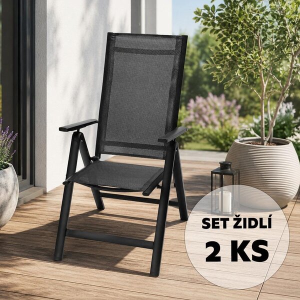 Set 2 ks hliníkových polohovacích křesel Avenberg ISLA černá