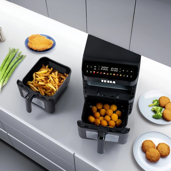 TESLA AirCook DualZone Q670 XXL - multifunkční duální digitální horkovzdušná fritéza