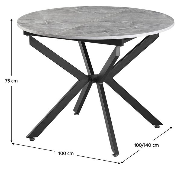 Rozkládací jídelní stůl Amero (beton + černá) (pro 4-6 osob)