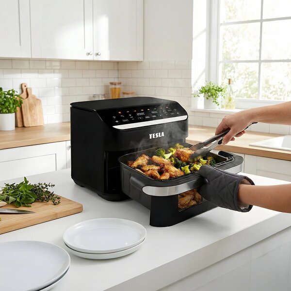 TESLA AirCook DualHeat QD575 XXL - multifunkční duální digitální horkovzdušná fritéza