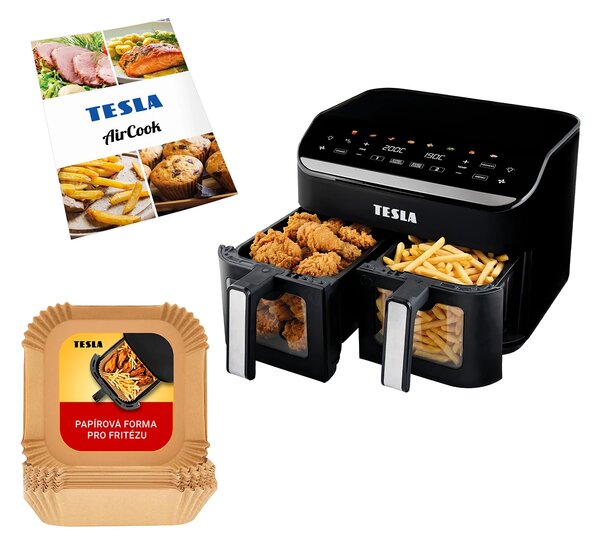 TESLA AirCook DualHeat QD464 XXL - multifunkční duální digitální horkovzdušná fritéza