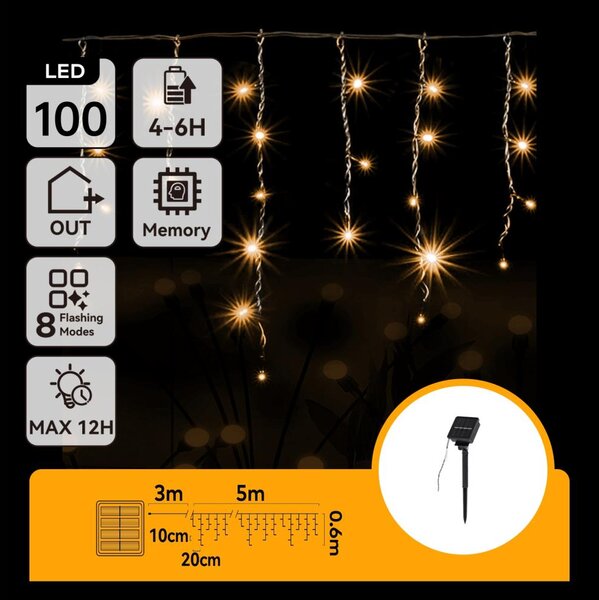 Aigostar - LED Solární řetěz 100xLED/8 funkcí 8x0,6m IP65 teplá bílá