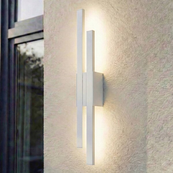 Lindby LED venkovní nástěnné svítidlo Sakari, bílé, hliník, výška 59 cm, Bílá / opál, Hliník, Moderní