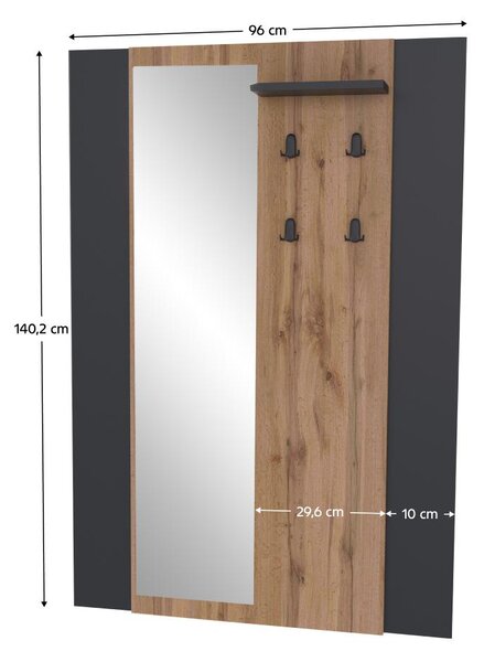 Věšákový panel Actualmente (dub wotan + černá) (se zrcadlem)