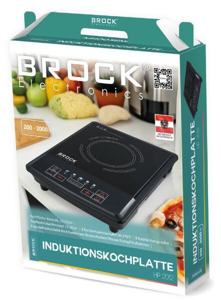 Elektrický indukční vařič Brock, 1 plotýnka 25cm, 2000W, digitální, barevné ikony