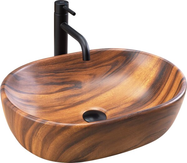 Keramické umyvadlo Rea AMELIA 48 Wood Matt - dekor dřeva