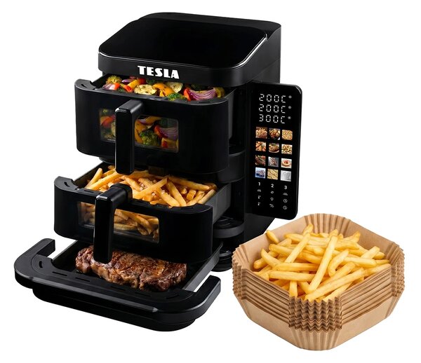 TESLA AirCook TrioZone Q636 XXL - multifunkční třízónová digitální horkovzdušná fritéza
