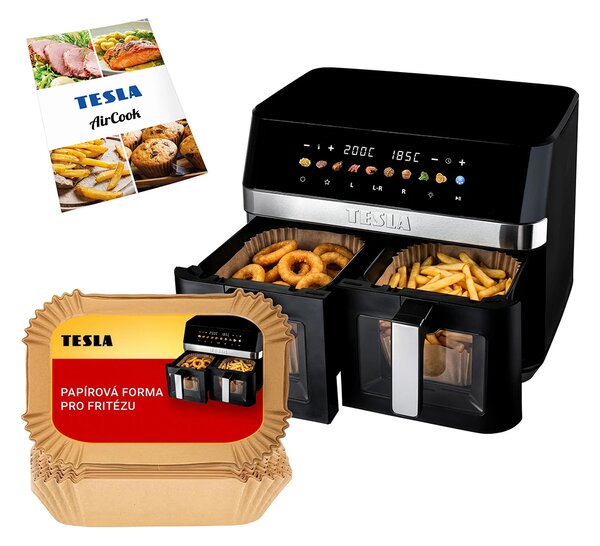 TESLA AirCook DualZone Q787 XXL Deluxe - multifunkční duální digitální horkovzdušná fritéza 2v1