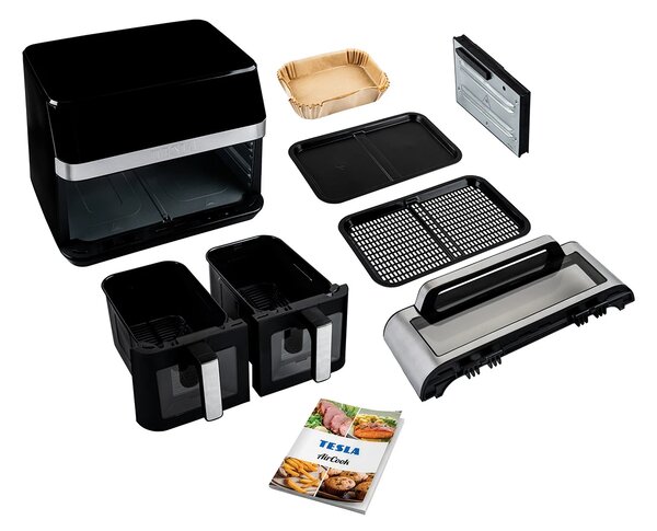 TESLA AirCook DualZone Q787 XXL Deluxe - multifunkční duální digitální horkovzdušná fritéza 2v1