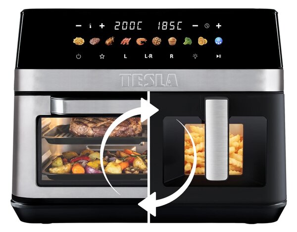 TESLA AirCook DualZone Q787 XXL Deluxe - multifunkční duální digitální horkovzdušná fritéza 2v1