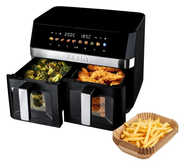 TESLA AirCook DualZone Q787 XXL Deluxe - multifunkční duální digitální horkovzdušná fritéza 2v1