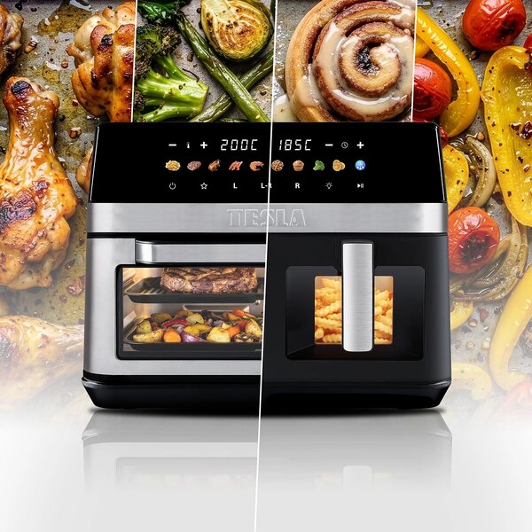 TESLA AirCook DualZone Q787 XXL Deluxe - multifunkční duální digitální horkovzdušná fritéza 2v1