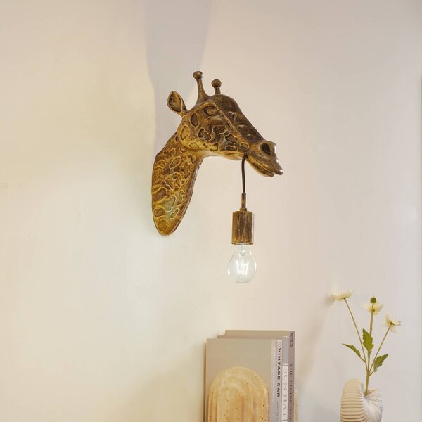 Lindby Nástěnné svítidlo Nirvathia, 35 cm, žirafa, mosazná barva, stmívatelný, Mosaz / zlato, Obývací pokoj / jídelna, kov, Design