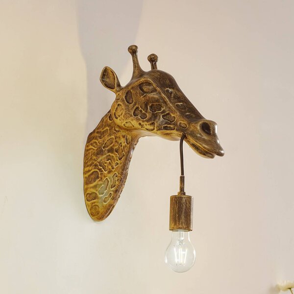 Lindby Nástěnné svítidlo Nirvathia, 35 cm, žirafa, mosazná barva, stmívatelný, Mosaz / zlato, Obývací pokoj / jídelna, kov, Design
