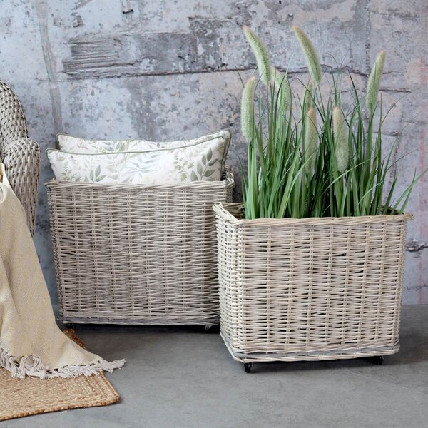 Proutěný koš na kolečkách French Basket Nature Menší