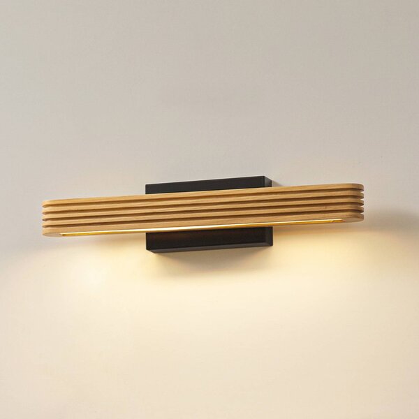 Lucande LED nástěnné světlo Lieske, 40 cm, dřevo, černé, Světlé dřevo, Obývací pokoj / jídelna, Dřevo, Moderní
