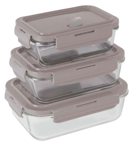 Dóza na potraviny s víkem skleněná sada 3 ks Taupe Collection