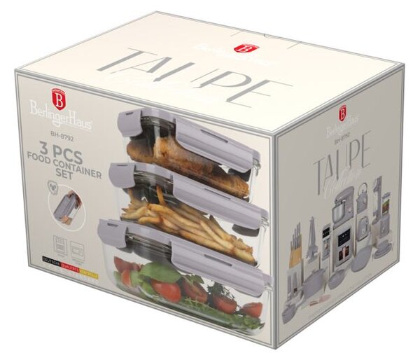 Dóza na potraviny s víkem skleněná sada 3 ks Taupe Collection