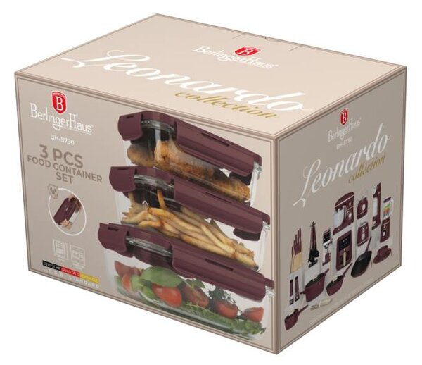 Dóza na potraviny s víkem skleněná sada 3 ks Leonardo Collection