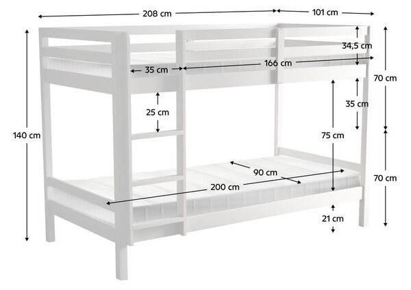 Dětská patrová postel 90 cm Invocato (bílá) (s roštem)