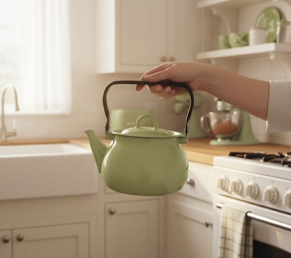 Zelená varná smaltovaná konvice Emil´s Enamel Green - Ø 19 * 16,5 cm / 2,5L - Strömshaga