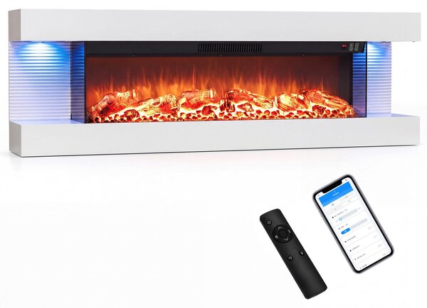 COSTWAY Elektrický krb, 32 palců, třístranný, topný výkon 750W/1500W, dekorativní krb s LED osvětlením, 3D efekt plamenů, 12 barev plamenů, ovládání pomocí aplikace a dálkového ovladače