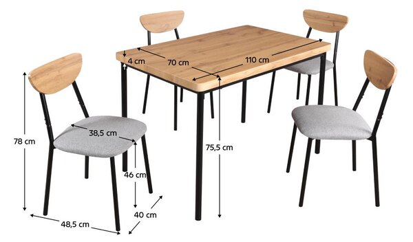 Jídelní set Mimetizarse (dub světlý + šedá) (pro 4 osoby)