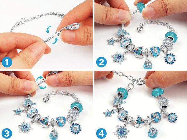 Adventní kalendář BLUE DIAMONDS s náramky, řetízky a přívěsky, modrá/stříbrná