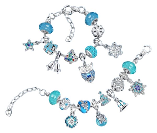 Adventní kalendář BLUE DIAMONDS s náramky, řetízky a přívěsky, modrá/stříbrná