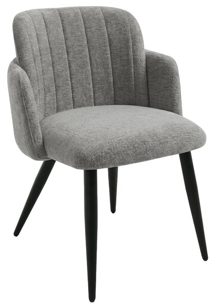 BEAUTYSOFA | Moderní čalouněná židle VELTO Šedá látka RAVEN buklé, jídelní židle s područkami a opěradlem, kuchyňská židle, jídelní židle