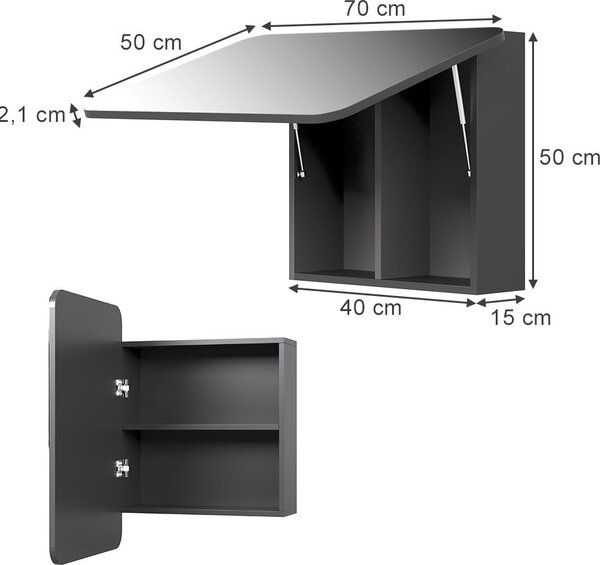 Koupelnová zrcadlová skříňka Vicco Zino Antracit 70 x 50 cm s policemi, Model 56232