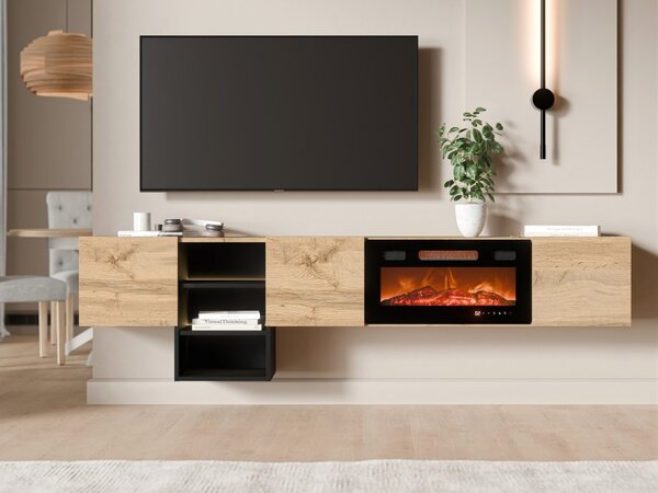 TV skříňka s krbem Traceo, Barva: ořech / ořech + černá 5903211538087