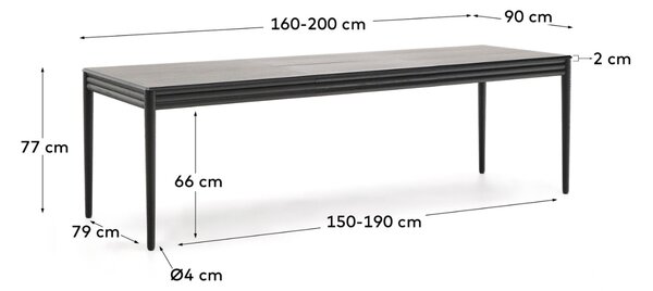 Černý dubový rozkládací jídelní stůl Kave Home Lenon 160-200 x 90 cm
