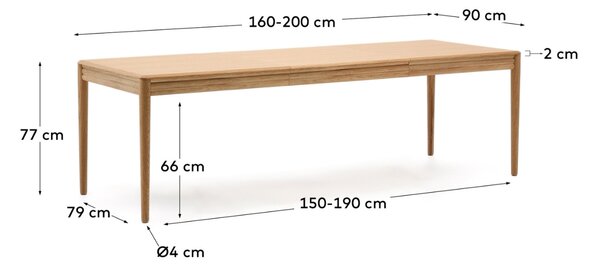 Dubový rozkládací jídelní stůl Kave Home Lenon 160-200 x 90 cm